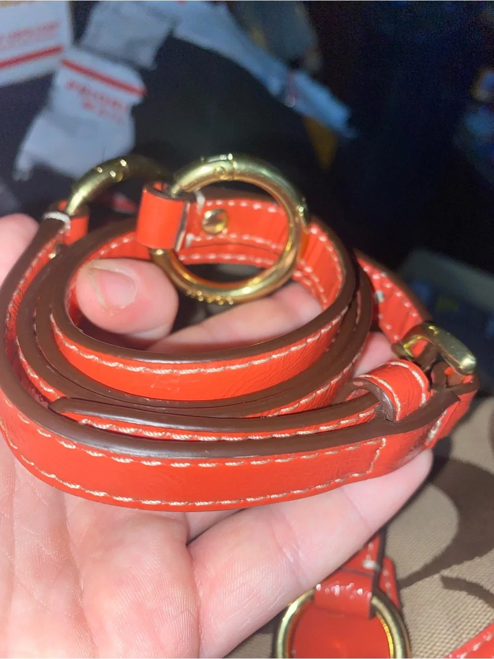 Coach Brown Signature Tote with Coral Trim